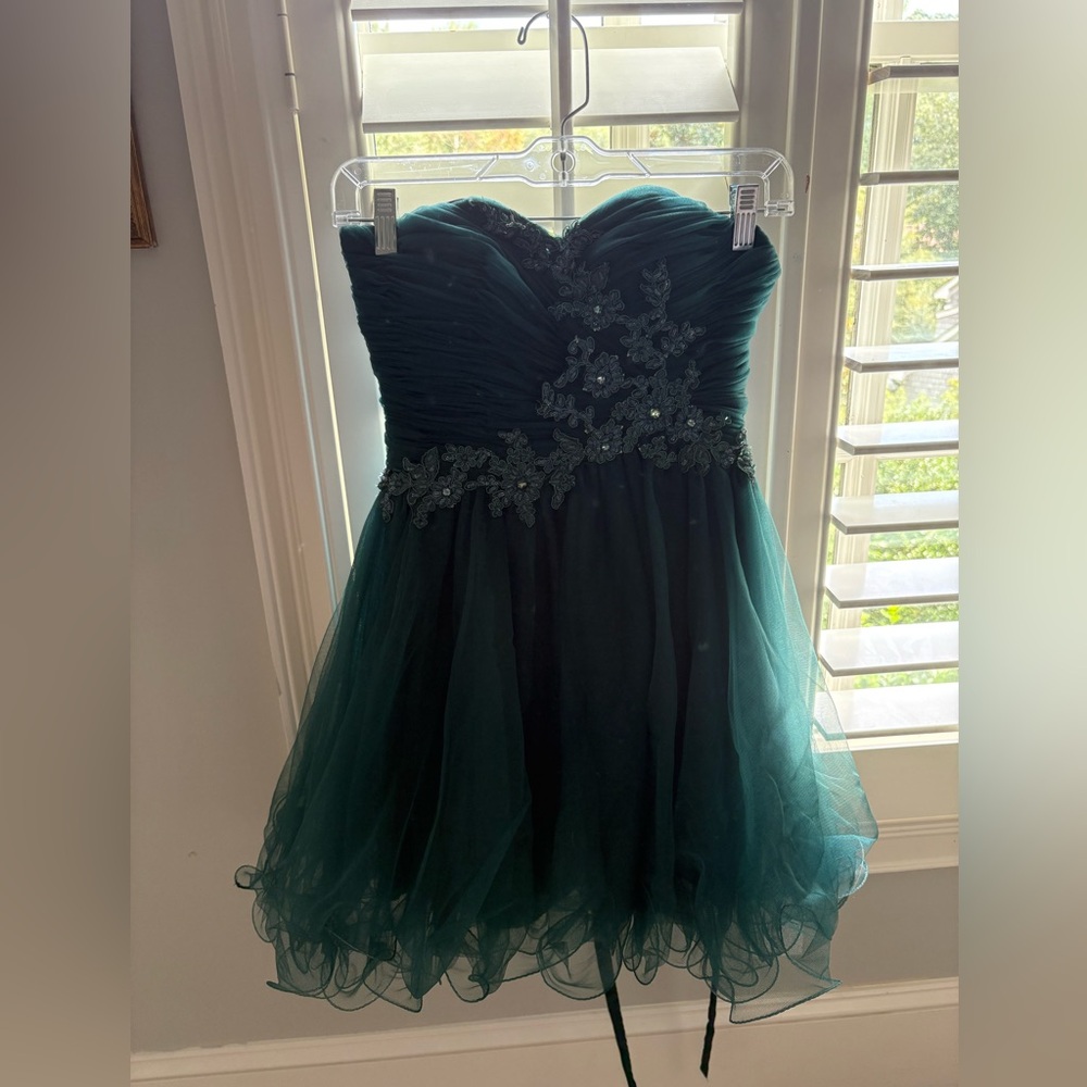 Alyce Paris Teal Dress with Floral Accents